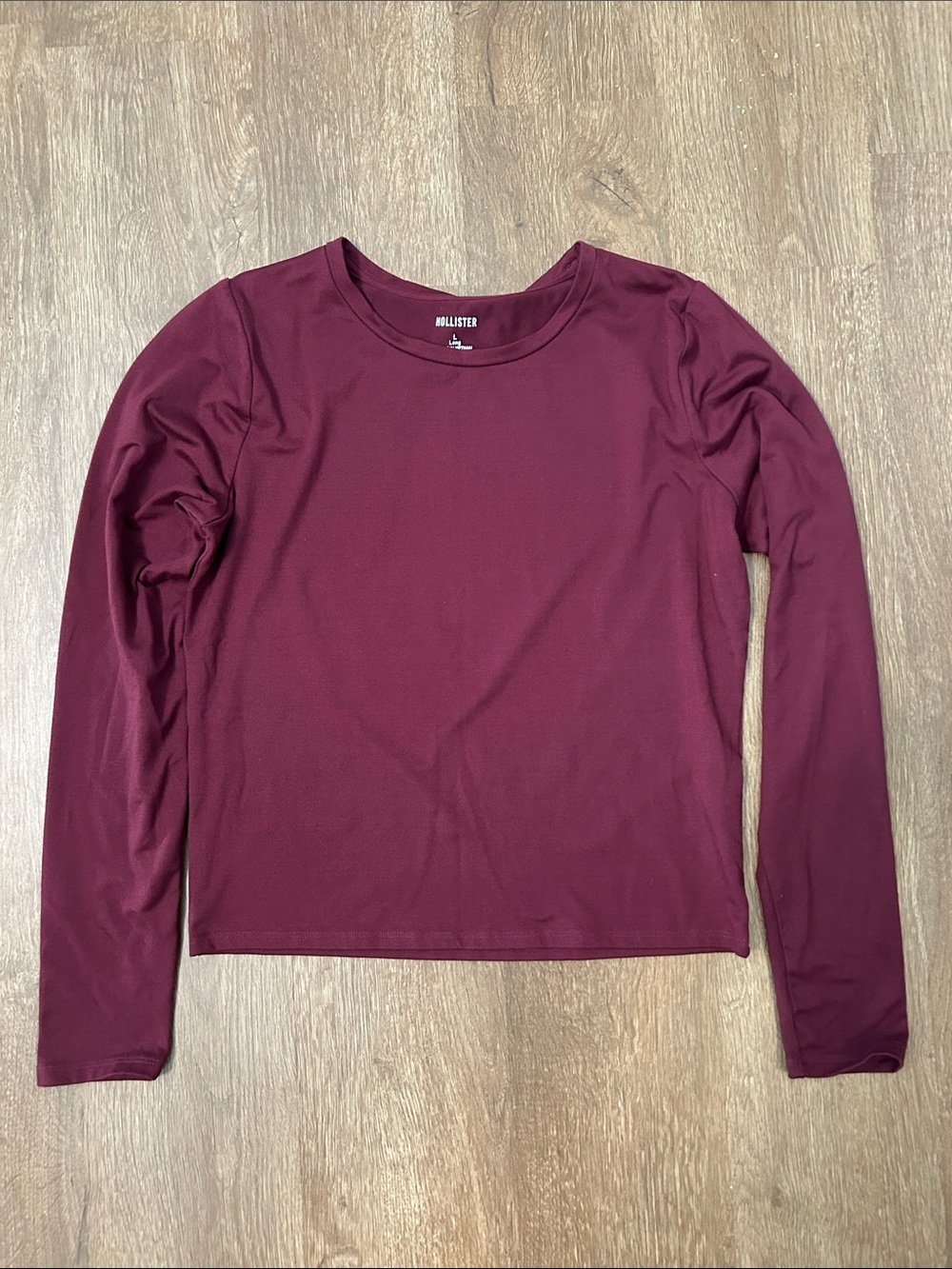 Hollister Women's Maroon Long Sleeve Crewneck Tee